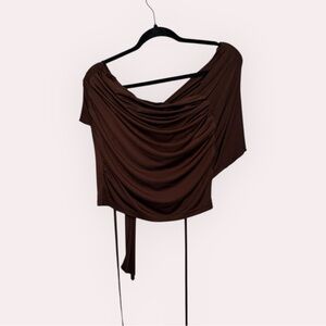 Chic Draped Brown Women's Blouse